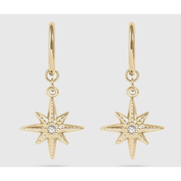 18K Gold Plated Huggie with Compass Charm Earrings - Picture 1 of 2